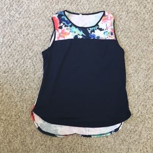 Flower patterned navy blue sleeveless shirt
